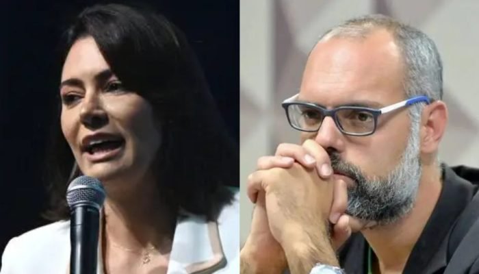 Michelle Bolsonaro e Allan dos Santos (Foto: Andre Borges/EFE; Alessandro Dantas/Agência Senado)