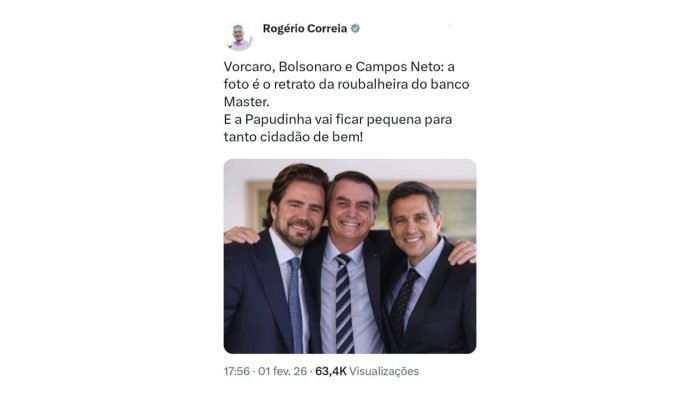 Utilizando inteligência artificial, Rogério Correia une Vorcaro, Bolsonaro e Campos Neto. A pos...